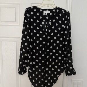 POPSUGAR Black and White Polka Dot Blouse